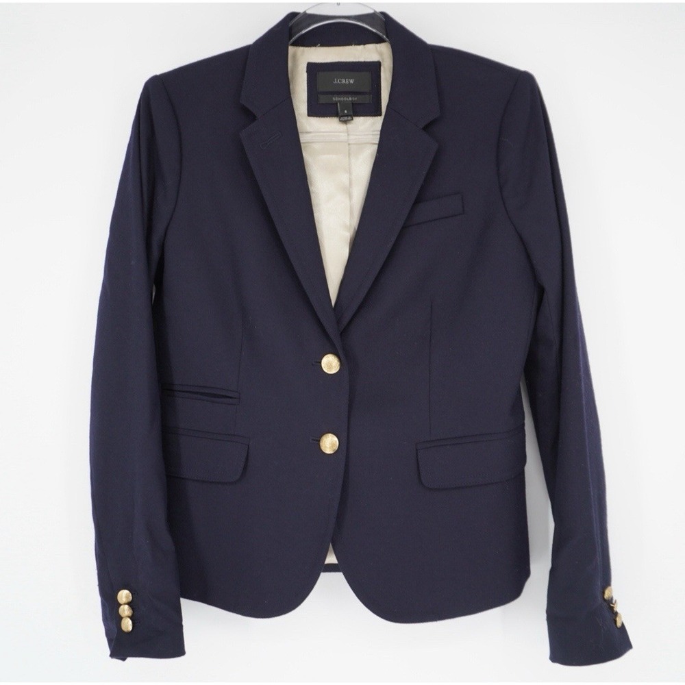 J.Crew Schoolboy Blazer Womens 6 Navy Blue Wool Blend Gold Button Lined Jacket
